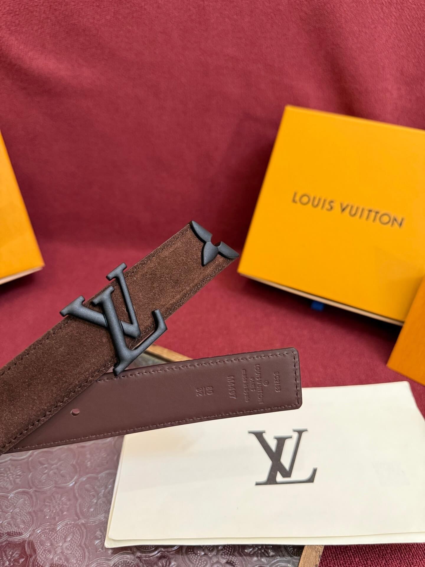 Louis Vuitton LV Pretty 30mm Chocolate Brown Suede Belt - Matte Black Buckle