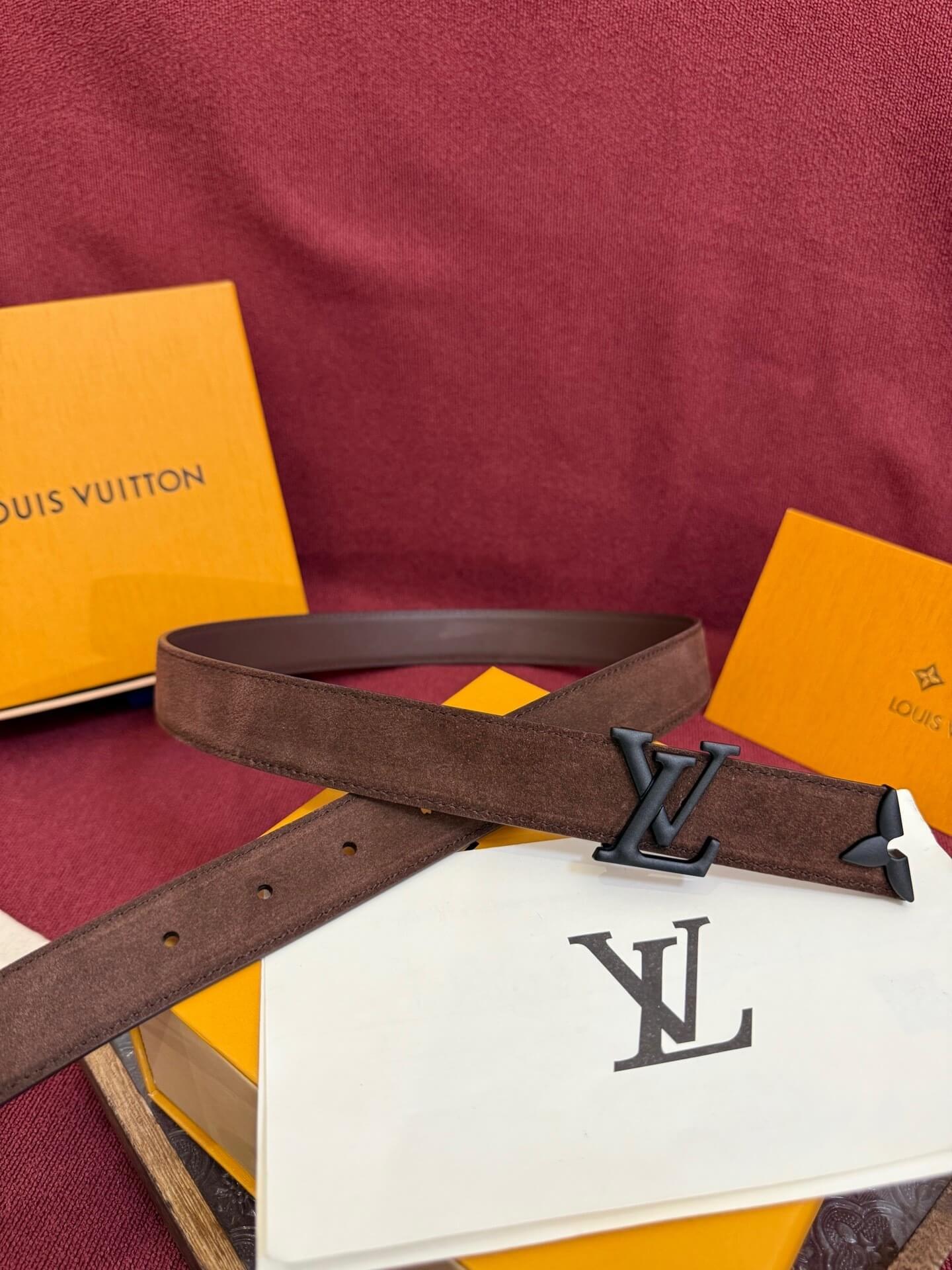 Louis Vuitton LV Pretty 30mm Chocolate Brown Suede Belt - Matte Black Buckle