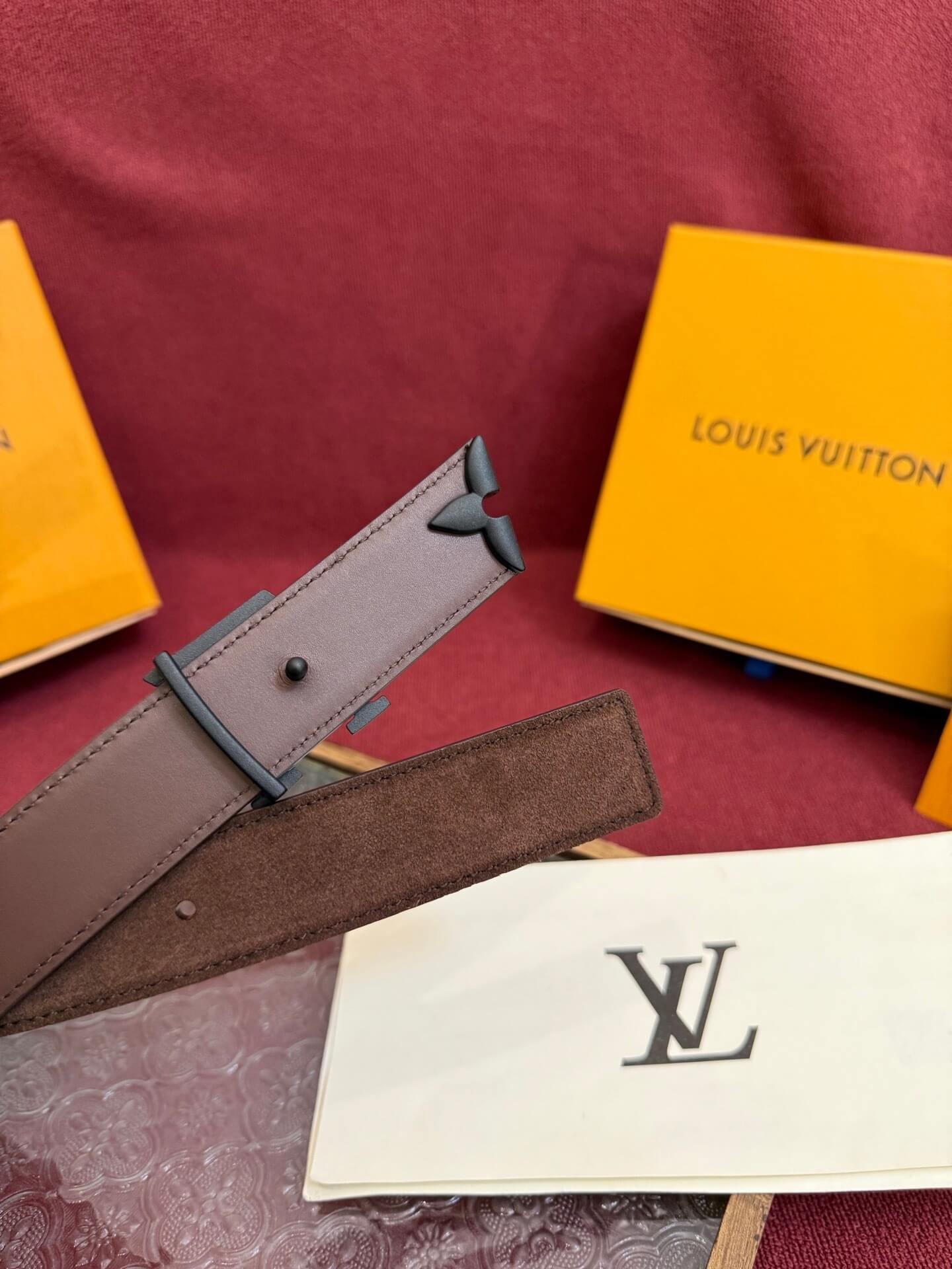 Louis Vuitton LV Pretty 30mm Chocolate Brown Suede Belt - Matte Black Buckle