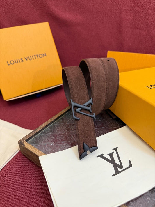 Louis Vuitton LV Pretty 30mm Chocolate Brown Suede Belt - Matte Black Buckle