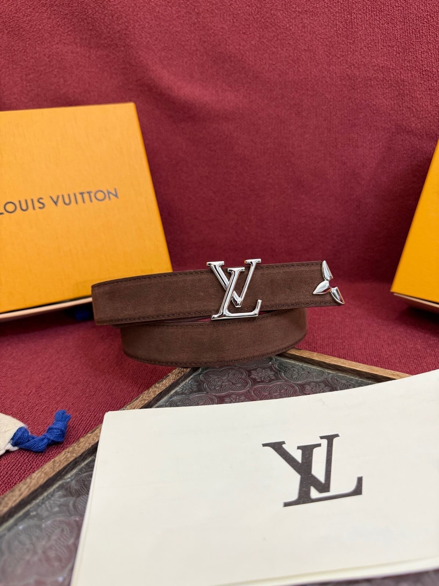 Louis Vuitton LV Pretty 30mm Chocolate Brown Suede Belt - Silver Buckle