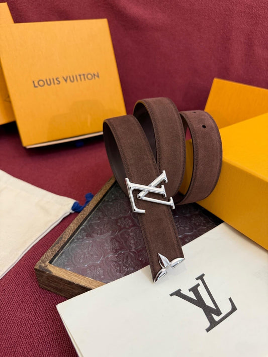 Louis Vuitton LV Pretty 30mm Chocolate Brown Suede Belt - Silver Buckle