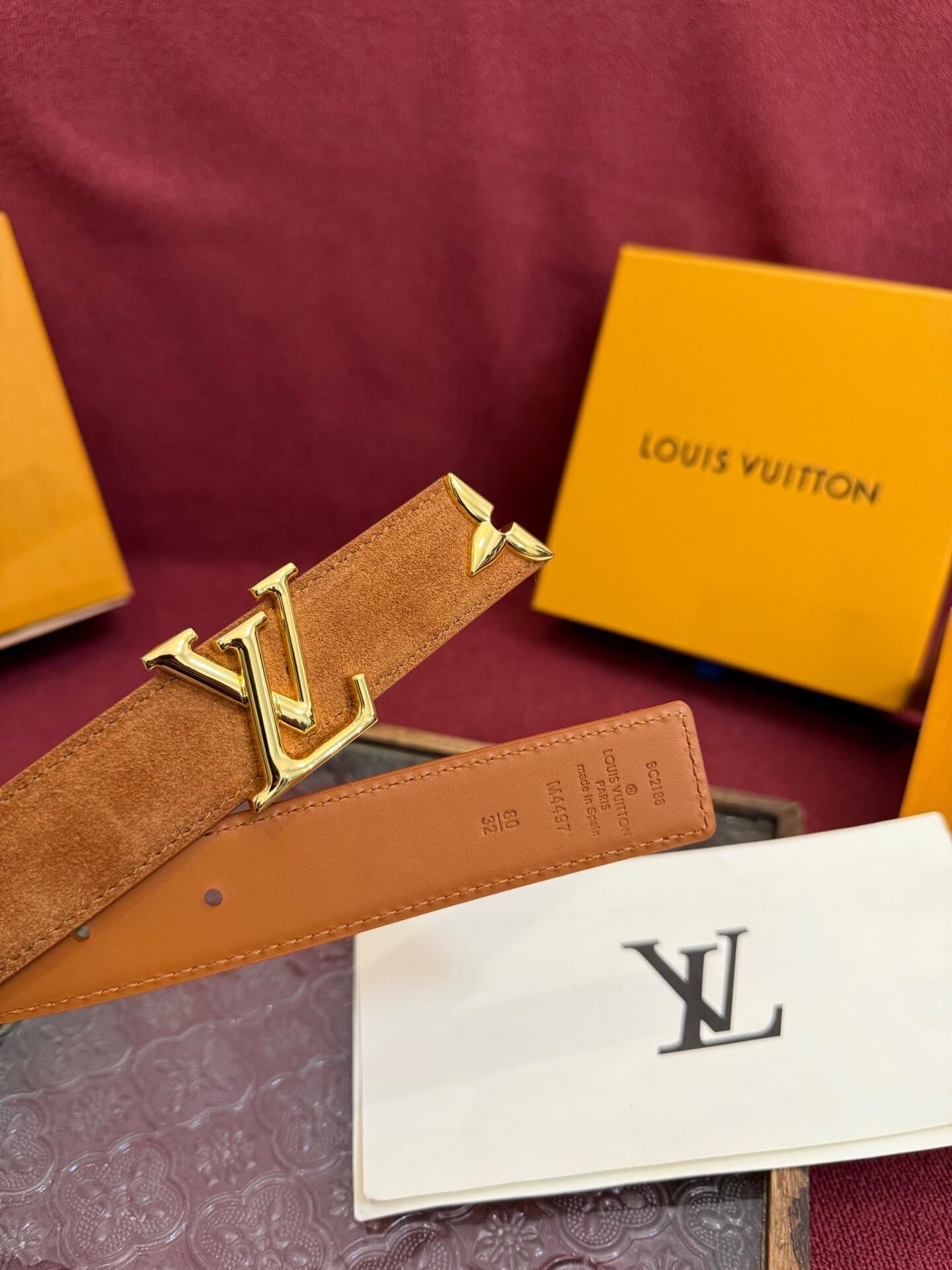 Louis Vuitton LV Pretty 30mm Cognac Suede Belt - Gold Buckle