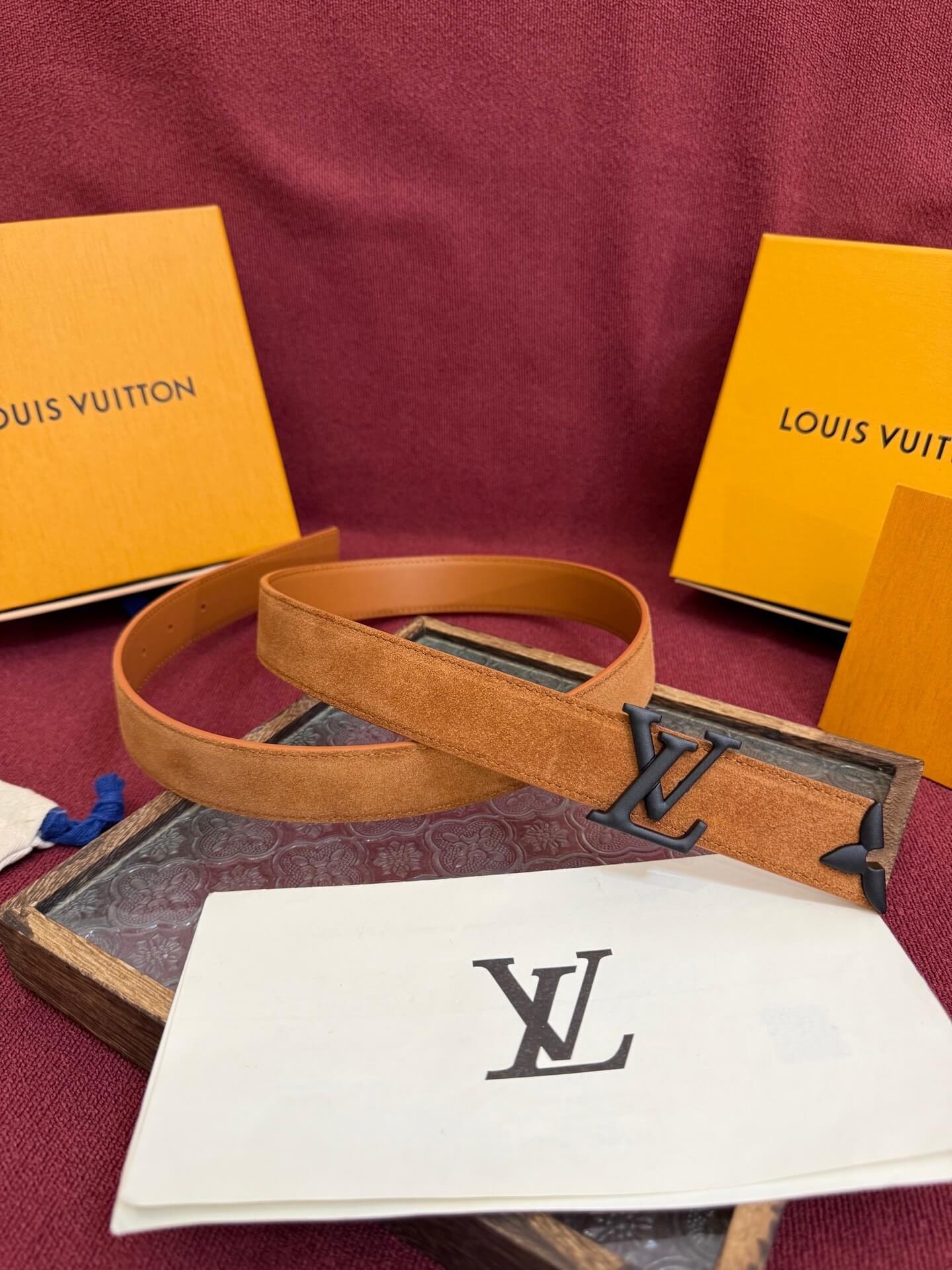 Louis Vuitton LV Pretty 30mm Cognac Suede Belt - Matte Black Buckle
