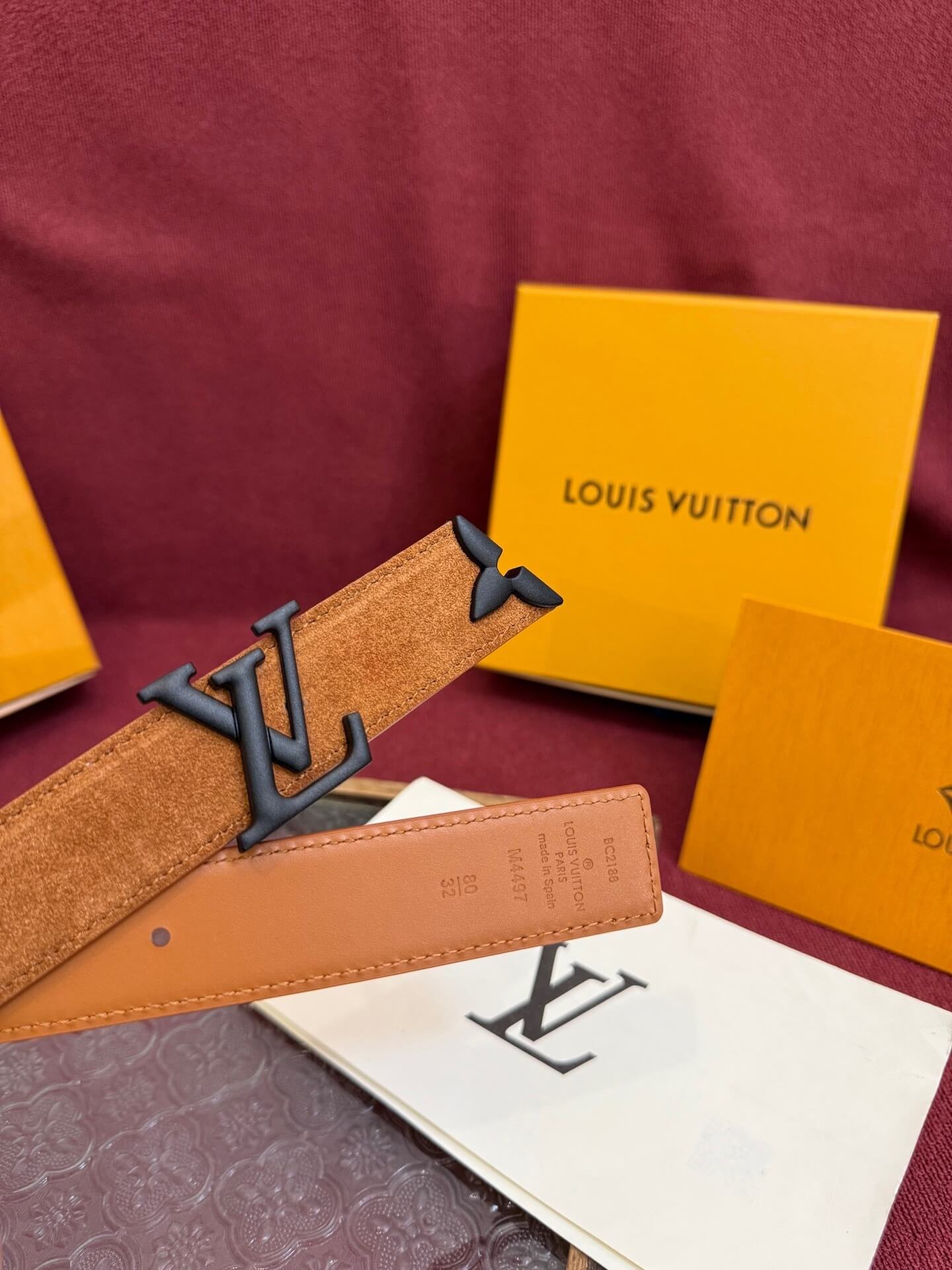 Louis Vuitton LV Pretty 30mm Cognac Suede Belt - Matte Black Buckle