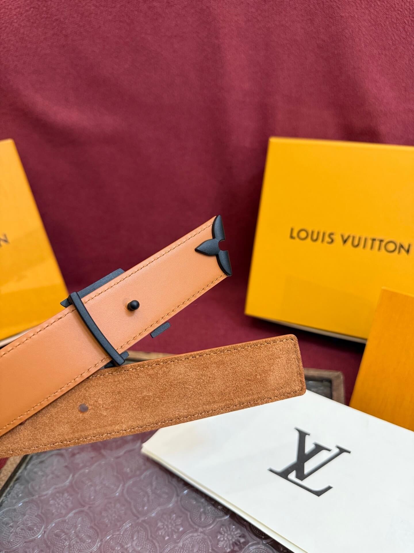 Louis Vuitton LV Pretty 30mm Cognac Suede Belt - Matte Black Buckle