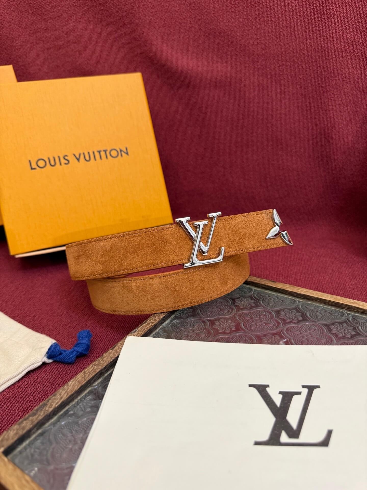 Louis Vuitton LV Pretty 30mm Cognac Suede Belt - Silver Buckle