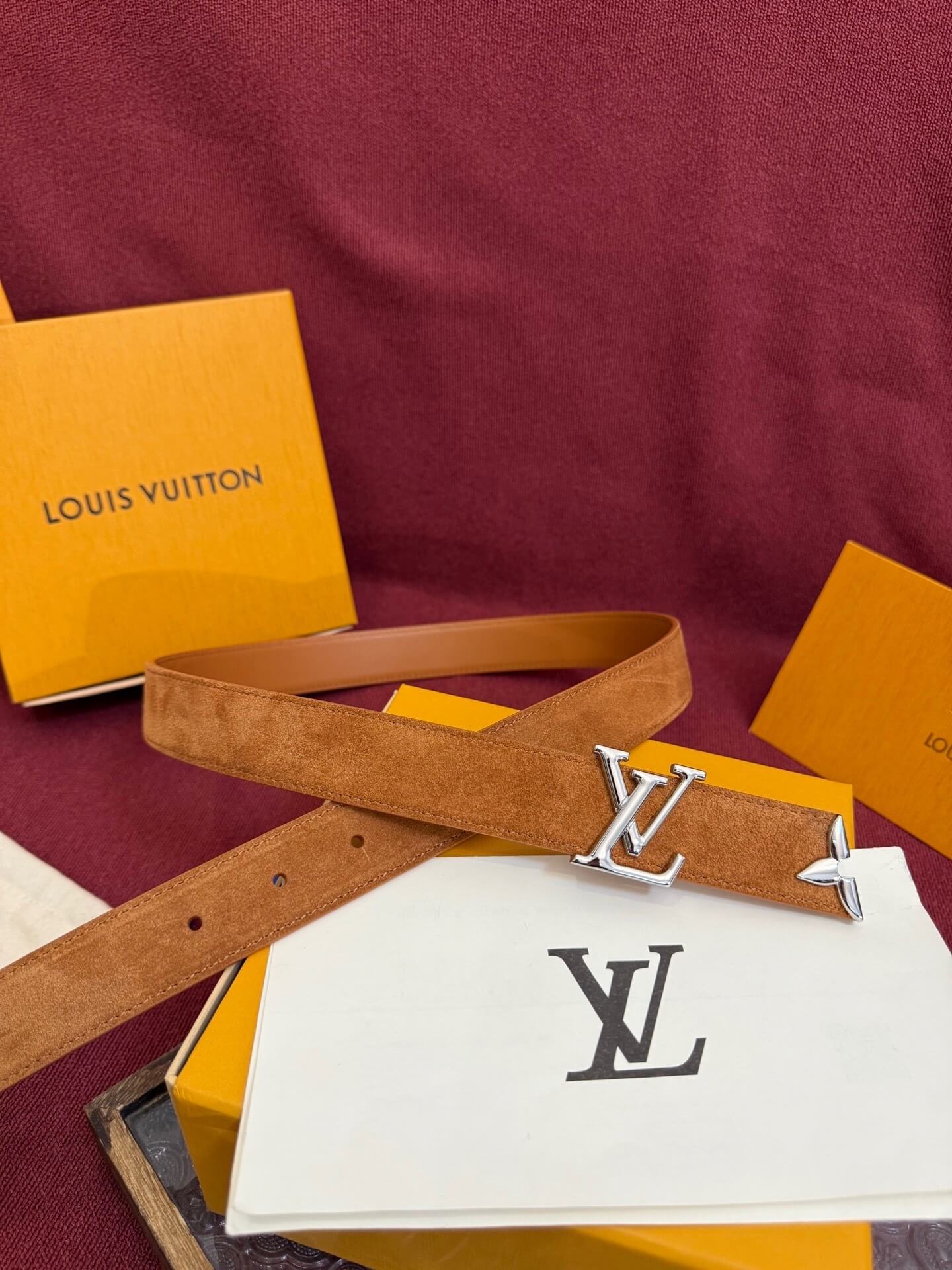 Louis Vuitton LV Pretty 30mm Cognac Suede Belt - Silver Buckle