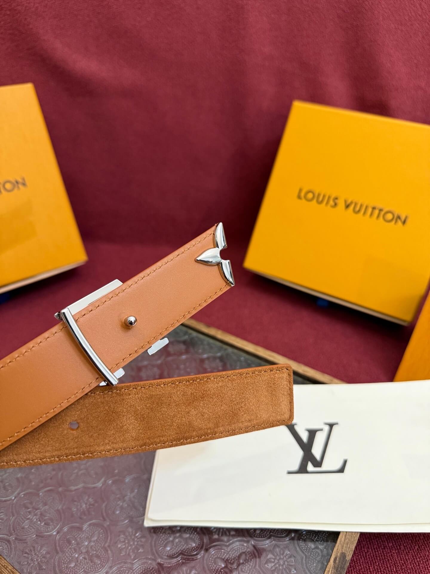 Louis Vuitton LV Pretty 30mm Cognac Suede Belt - Silver Buckle