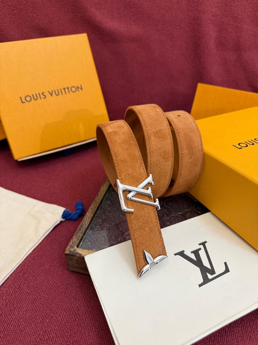 Louis Vuitton LV Pretty 30mm Cognac Suede Belt - Silver Buckle
