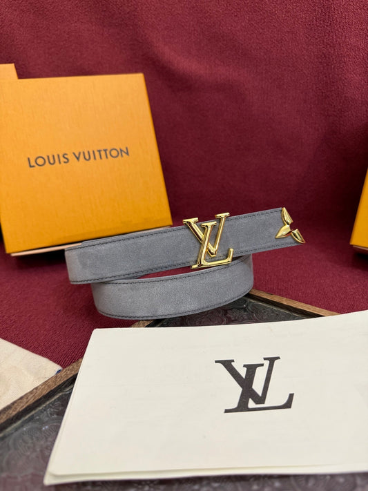 Louis Vuitton LV Pretty 30mm Grey Suede Belt - Gold Buckle
