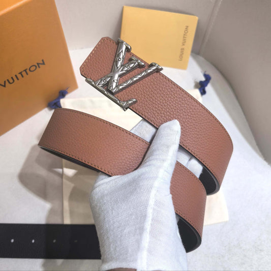 Louis Vuitton LV Pyramide 40mm Reversible Belt - Cognac Taurillon Leather with Silver-Tone Buckle