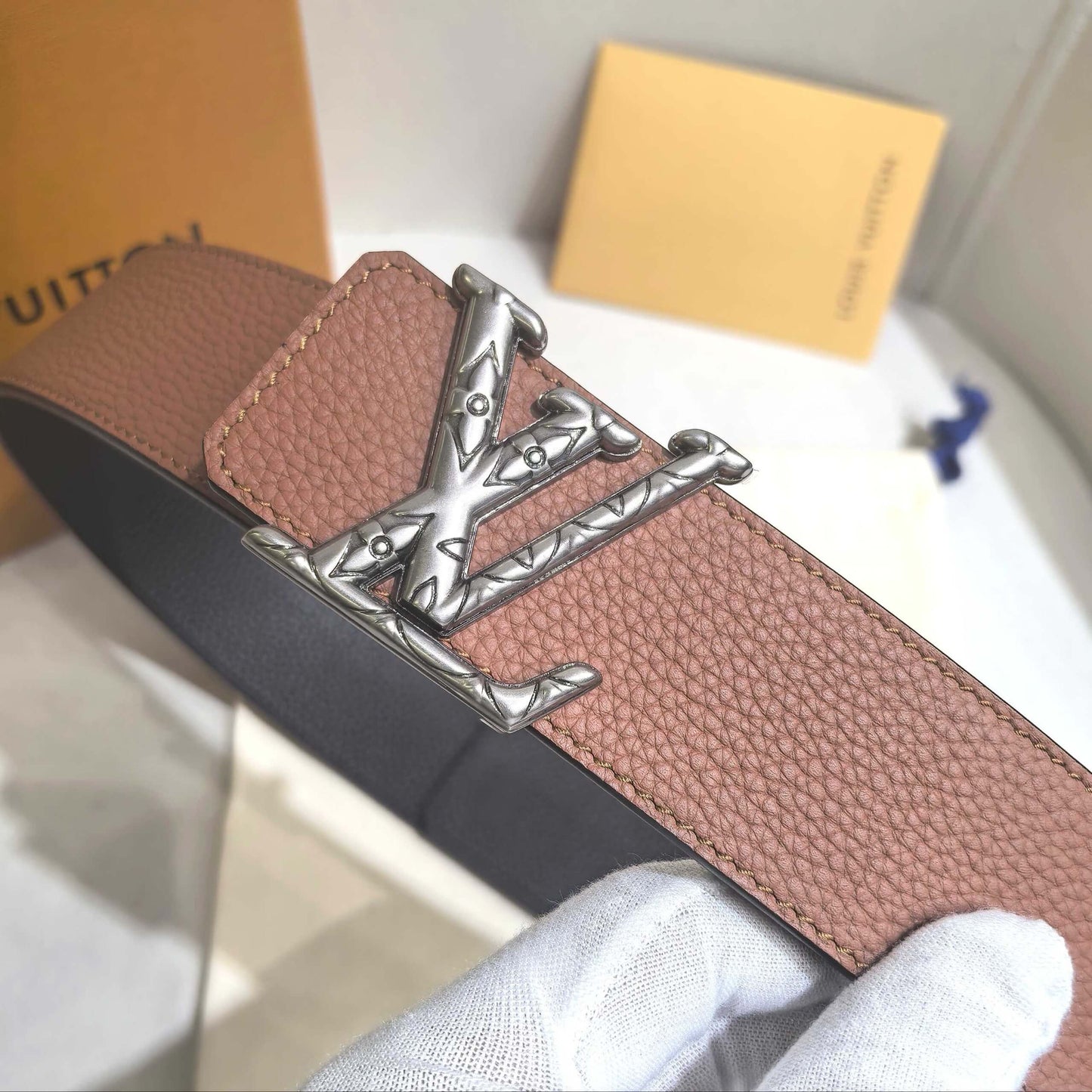Louis Vuitton LV Pyramide 40mm Reversible Belt - Cognac Taurillon Leather with Silver-Tone Buckle