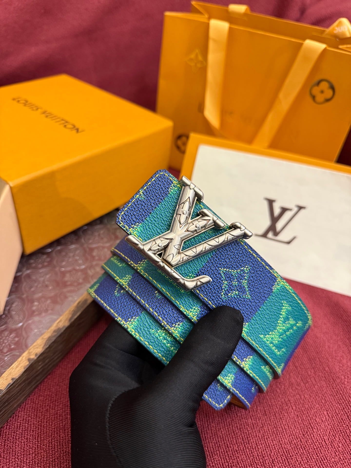 Louis Vuitton LV Pyramide Stripes 40mm Reversible Belt - Engraved Silver Buckle