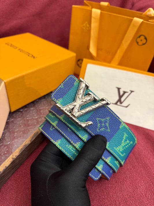 Louis Vuitton LV Pyramide Stripes 40mm Reversible Belt - Engraved Silver Buckle