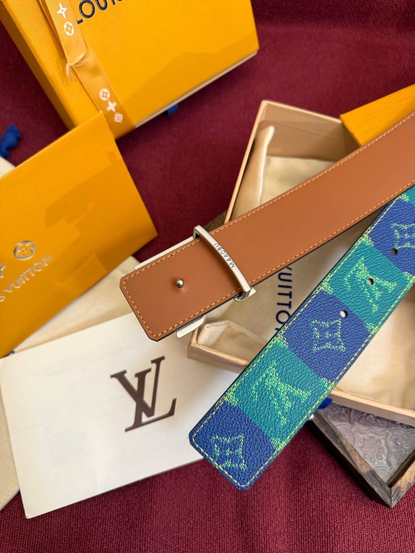 Louis Vuitton LV Pyramide Stripes 40mm Reversible Belt - Engraved Silver Buckle