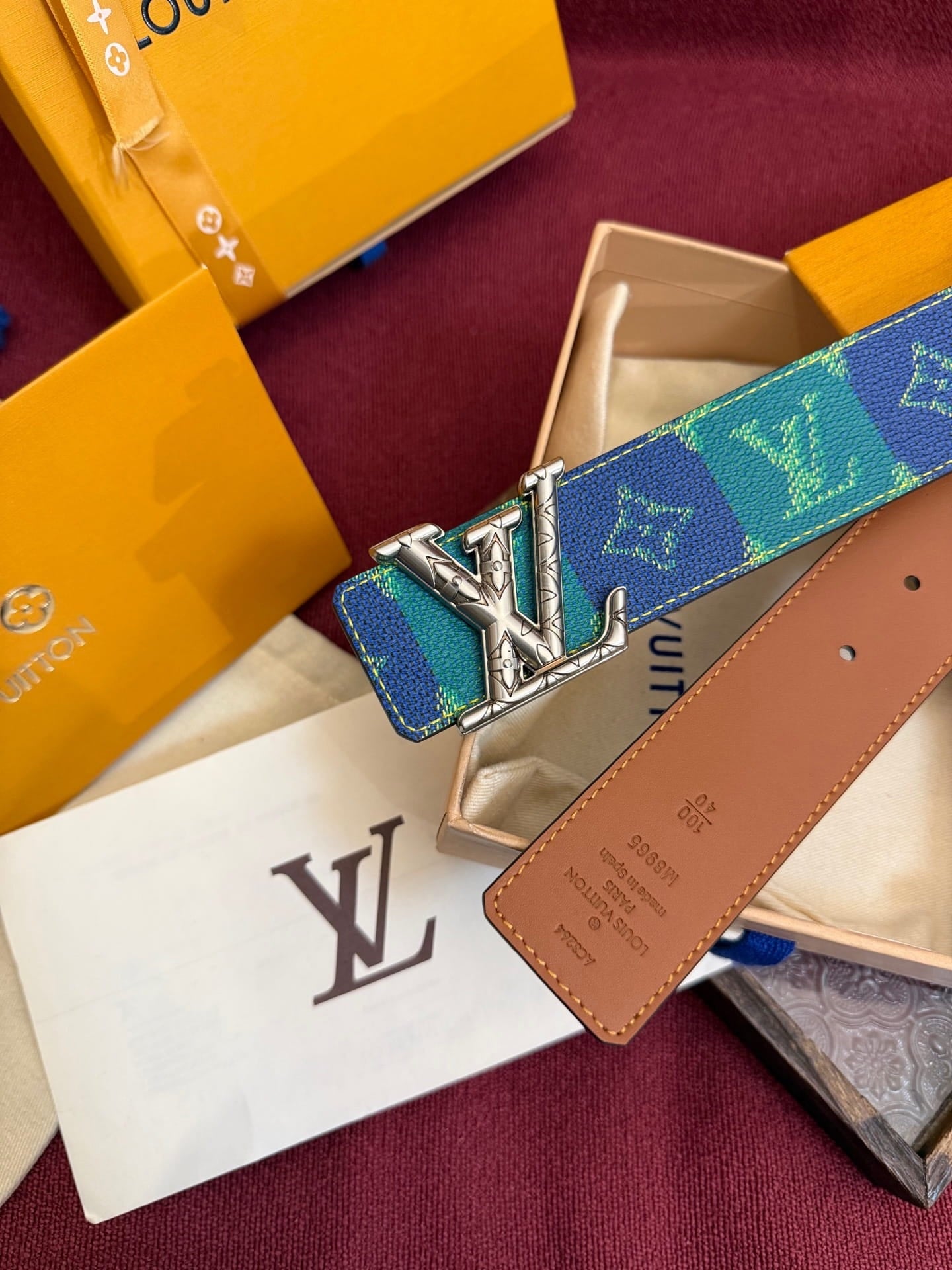 Louis Vuitton LV Pyramide Stripes 40mm Reversible Belt - Engraved Silver Buckle