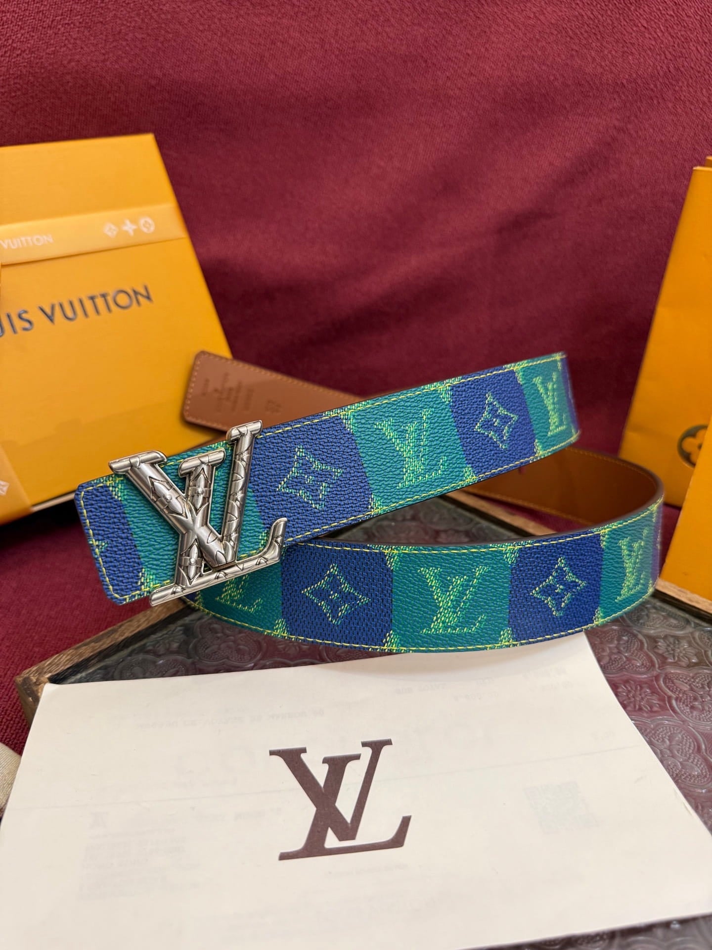Louis Vuitton LV Pyramide Stripes 40mm Reversible Belt - Engraved Silver Buckle