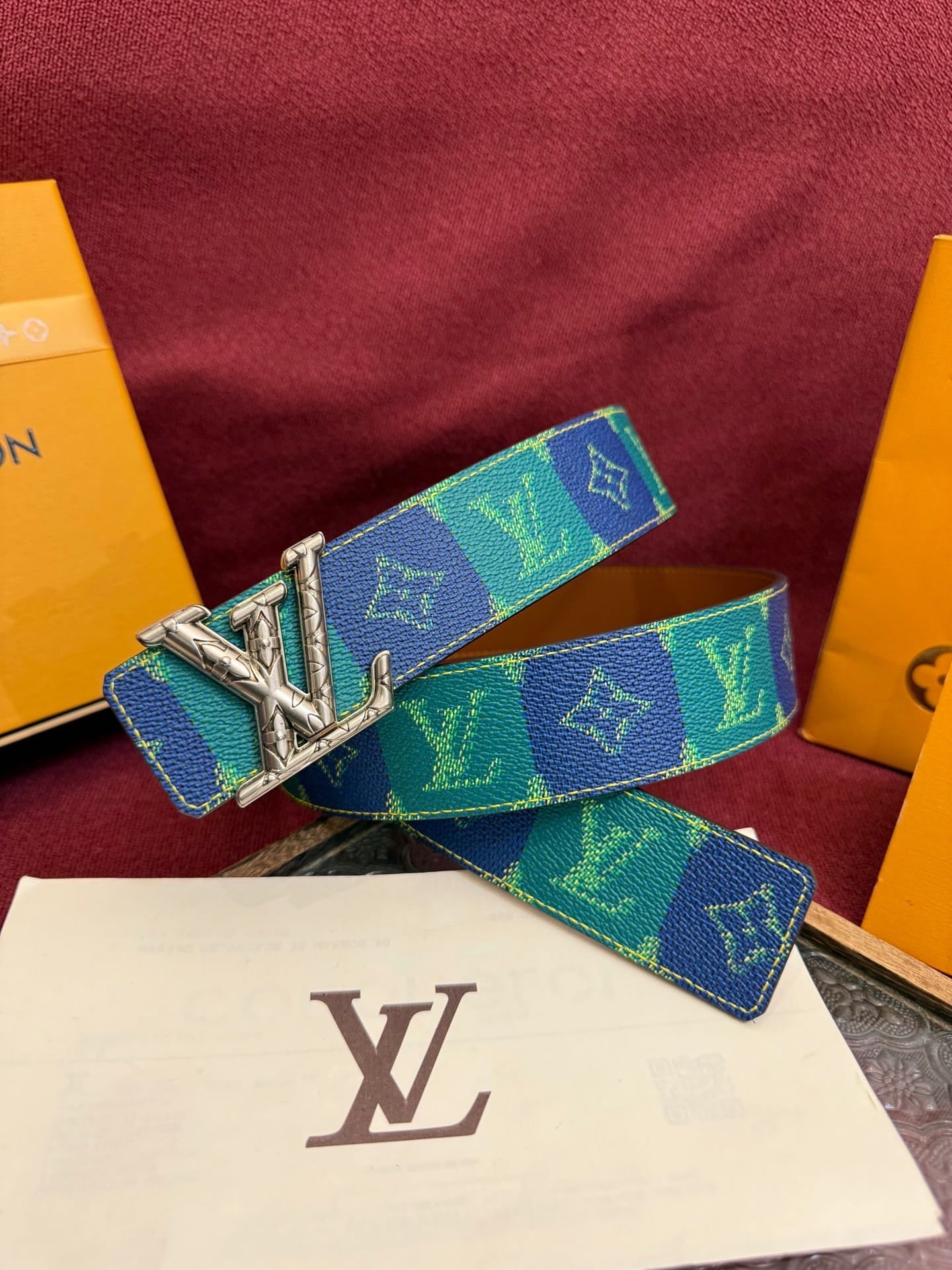 Louis Vuitton LV Pyramide Stripes 40mm Reversible Belt - Engraved Silver Buckle