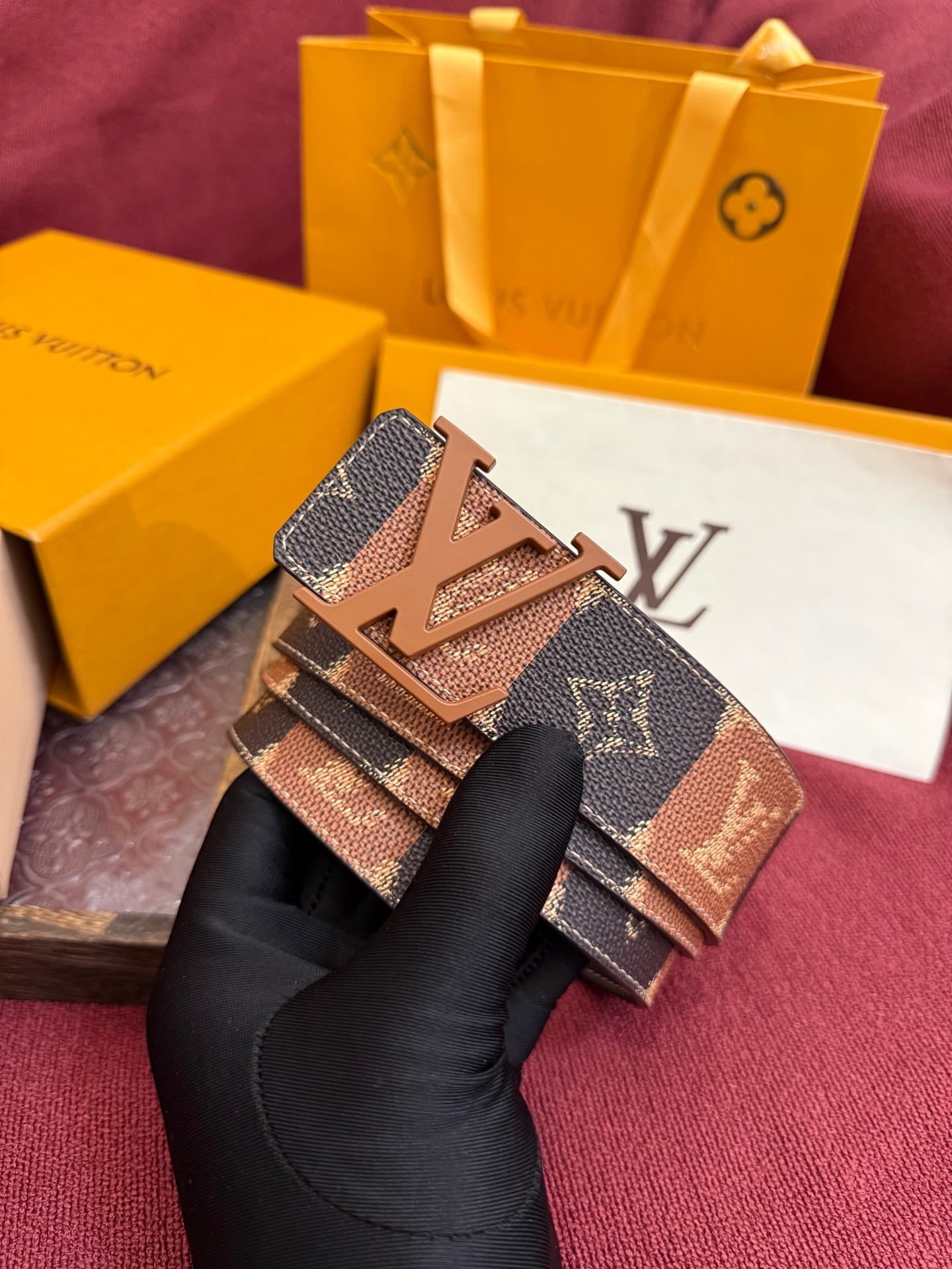 Louis Vuitton LV Pyramide Stripes 40mm Reversible Belt - Matte Cognac Buckle