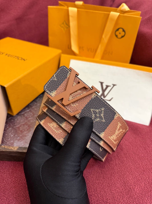 Louis Vuitton LV Pyramide Stripes 40mm Reversible Belt - Matte Cognac Buckle