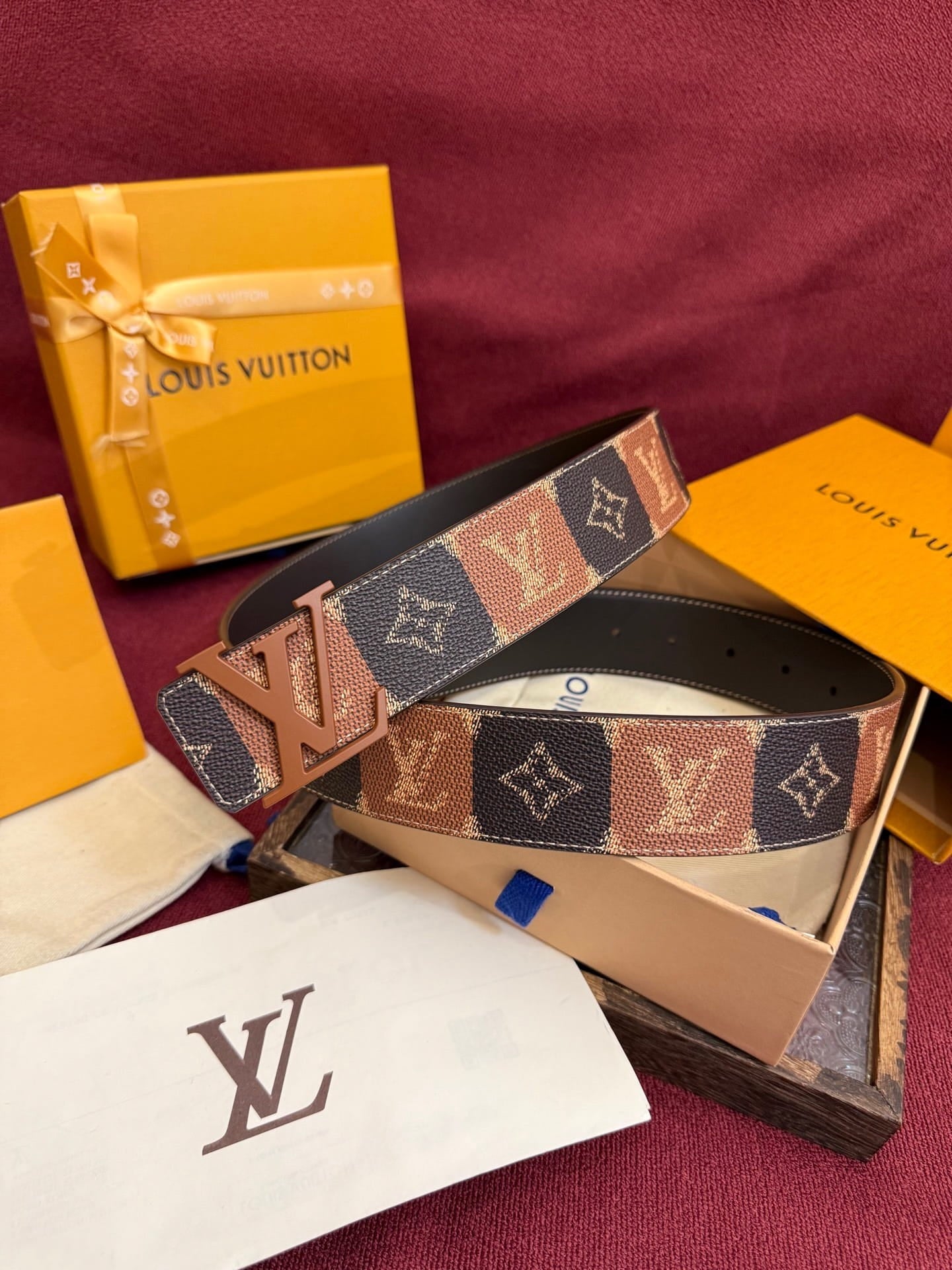 Louis Vuitton LV Pyramide Stripes 40mm Reversible Belt - Matte Cognac Buckle