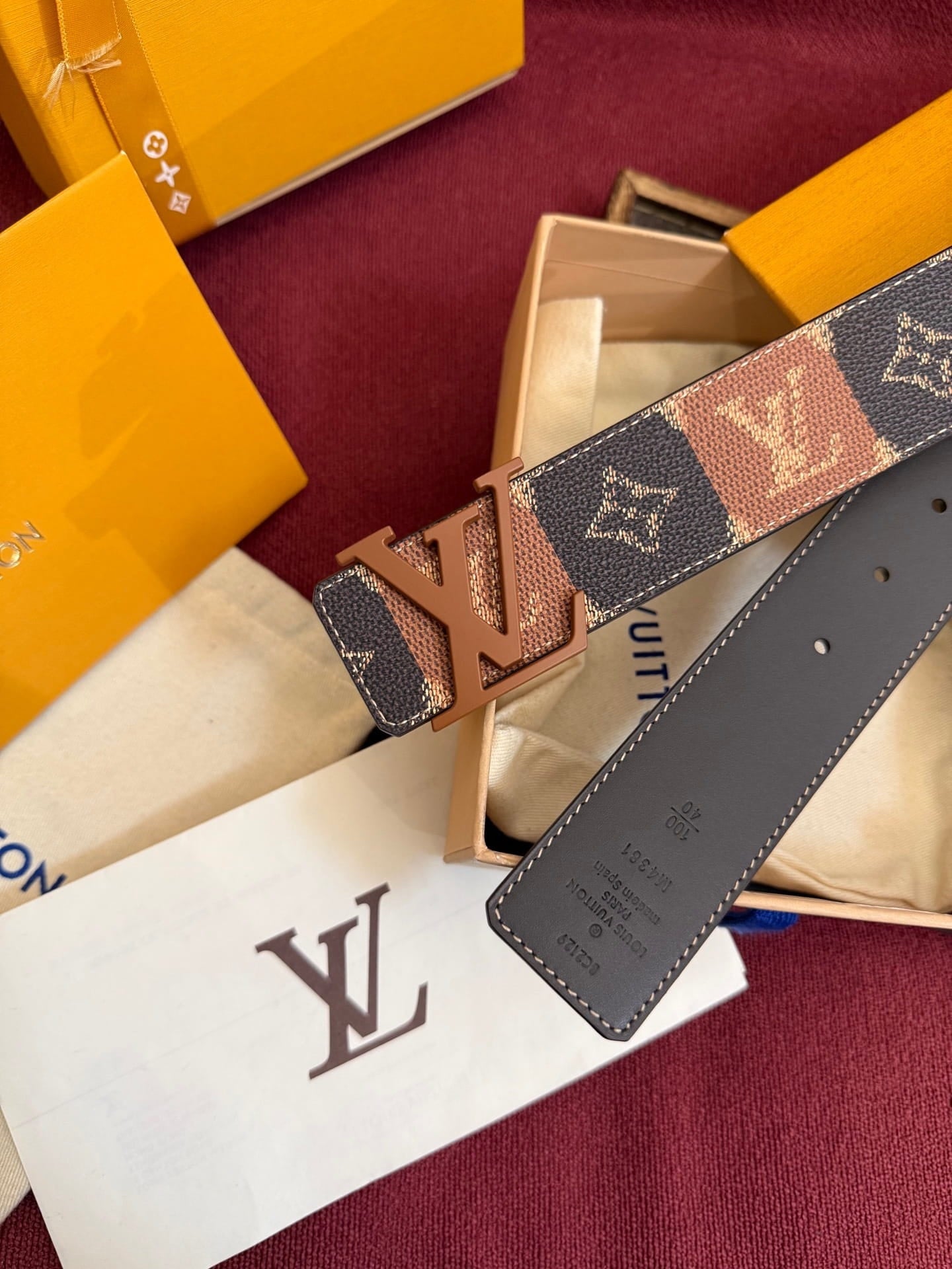 Louis Vuitton LV Pyramide Stripes 40mm Reversible Belt - Matte Cognac Buckle