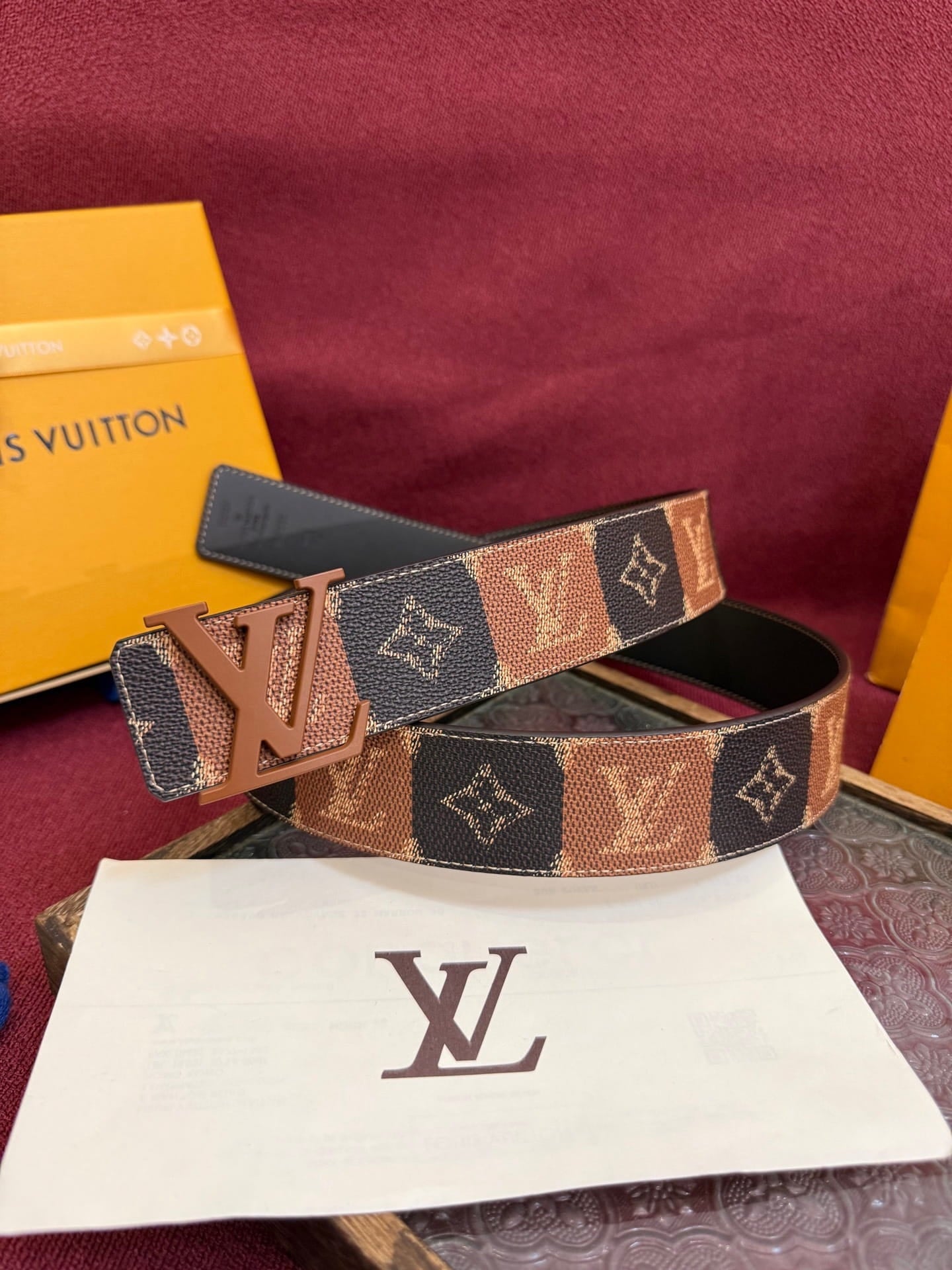 Louis Vuitton LV Pyramide Stripes 40mm Reversible Belt - Matte Cognac Buckle