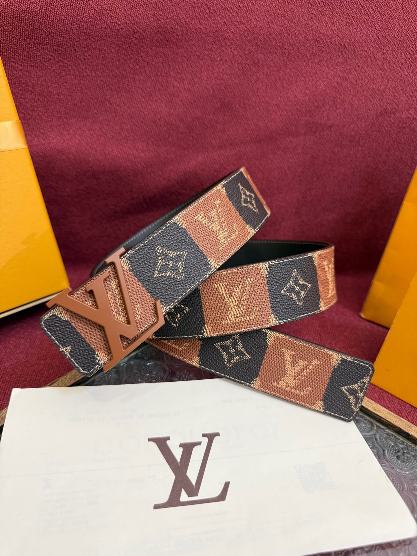 Louis Vuitton LV Pyramide Stripes 40mm Reversible Belt - Matte Cognac Buckle