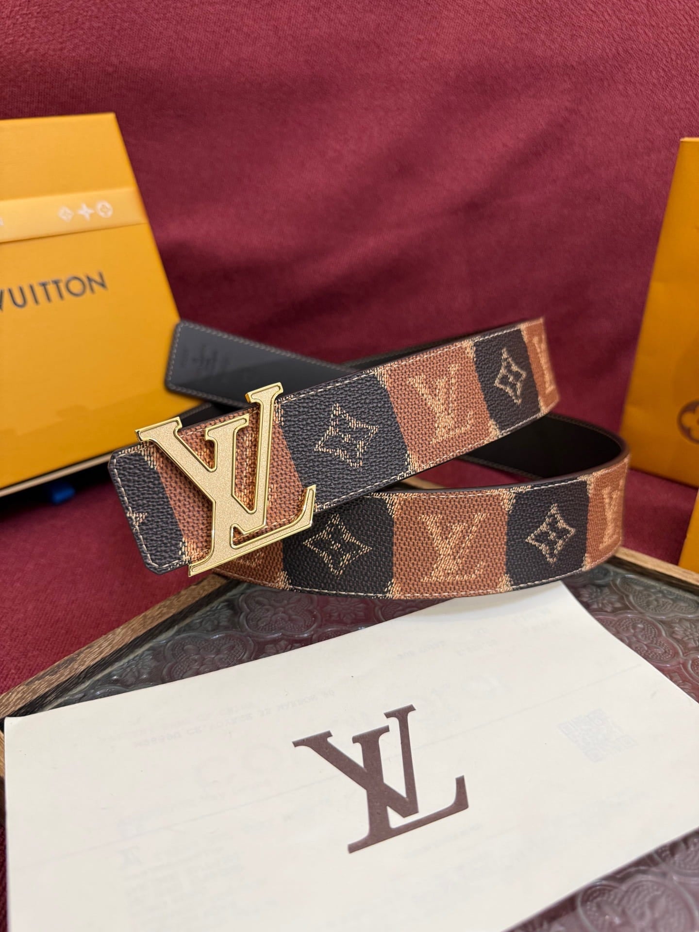 Louis Vuitton LV Pyramide Stripes 40mm Reversible Belt - Polished Gold Buckle