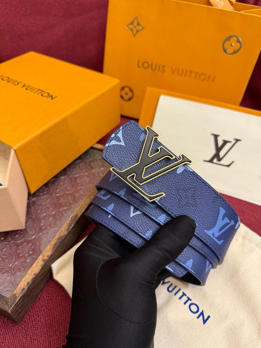 Louis Vuitton LV Royal Blue Dimension Monogram Heritage 40mm Reversible Belt - Gold & Black Buckle