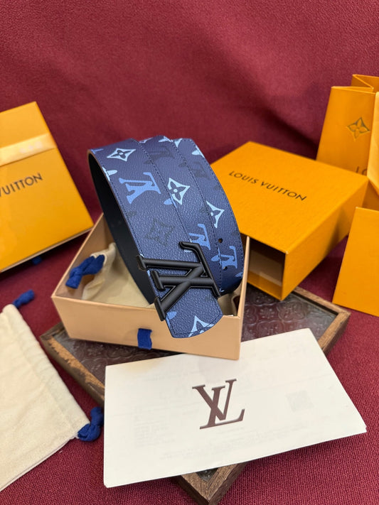 Louis Vuitton LV Royal Blue Dimension Monogram Heritage 40mm Reversible Belt - Matte Black LV Buckle