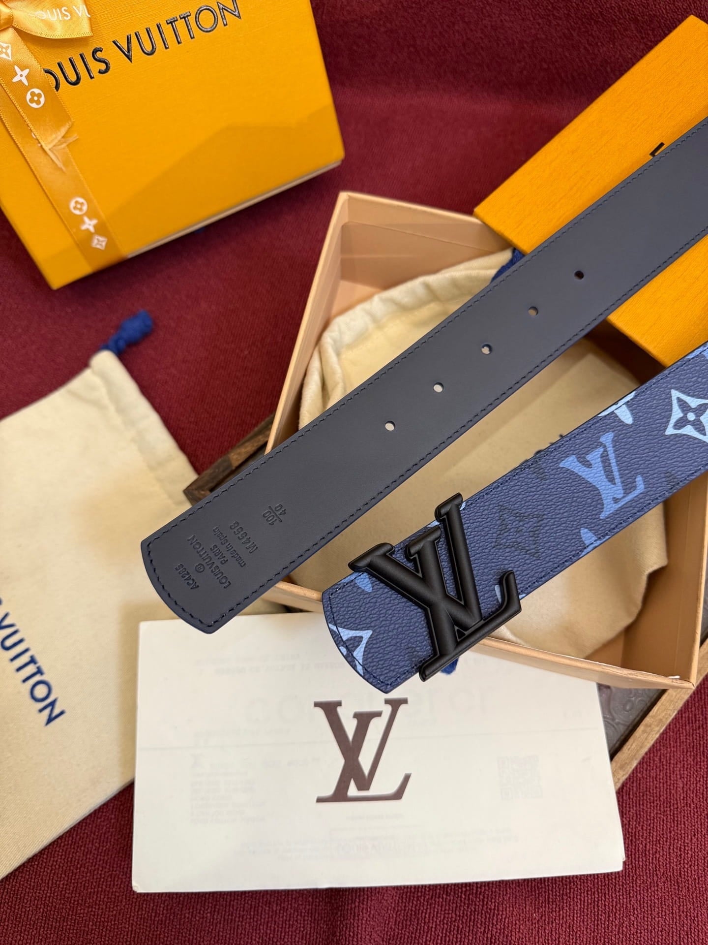 Louis Vuitton LV Royal Blue Dimension Monogram Heritage 40mm Reversible Belt - Matte Black LV Buckle