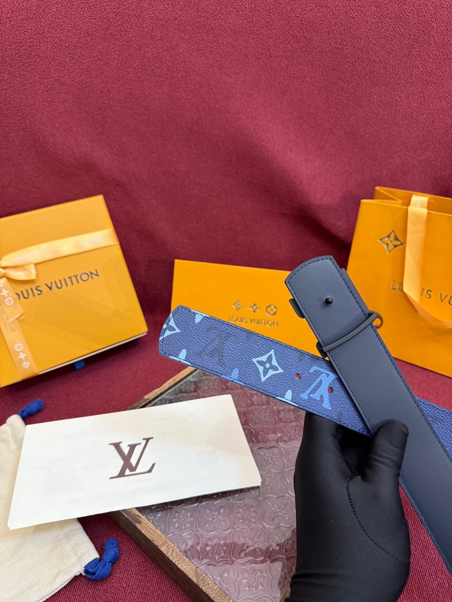 Louis Vuitton LV Royal Blue Dimension Monogram Heritage 40mm Reversible Belt - Matte Black LV Buckle