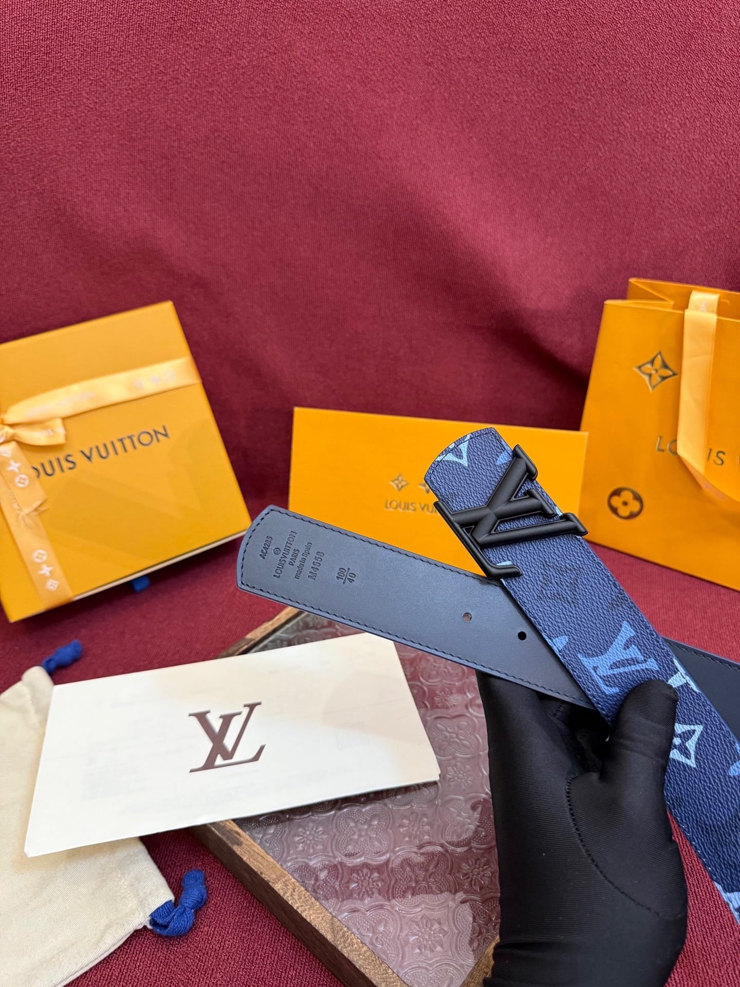 Louis Vuitton LV Royal Blue Dimension Monogram Heritage 40mm Reversible Belt - Matte Black LV Buckle