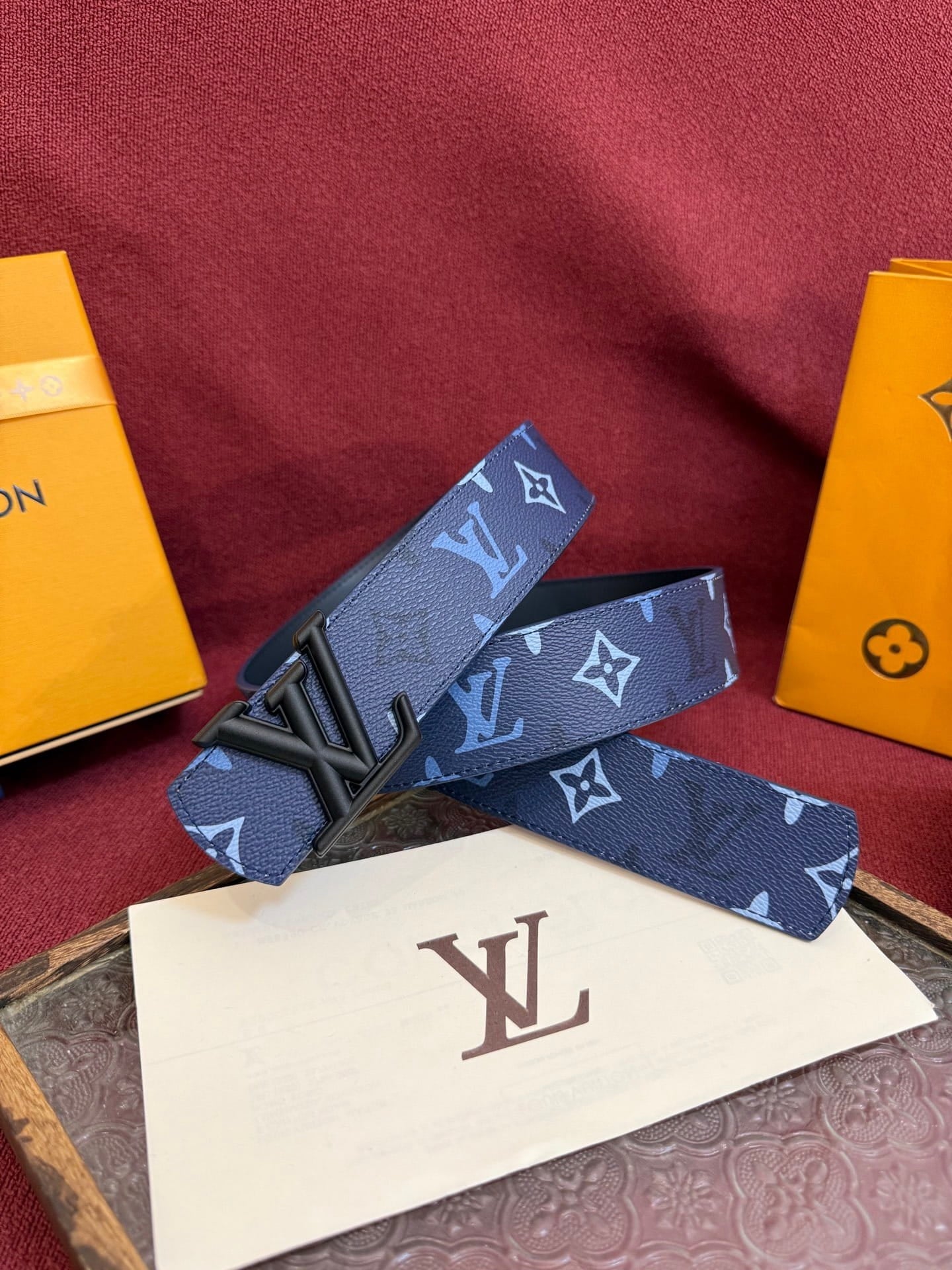 Louis Vuitton LV Royal Blue Dimension Monogram Heritage 40mm Reversible Belt - Matte Black LV Buckle