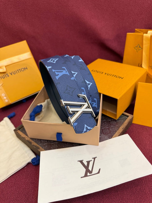 Louis Vuitton LV Royal Blue Dimension Monogram Heritage 40mm Reversible Belt - Silver LV Buckle