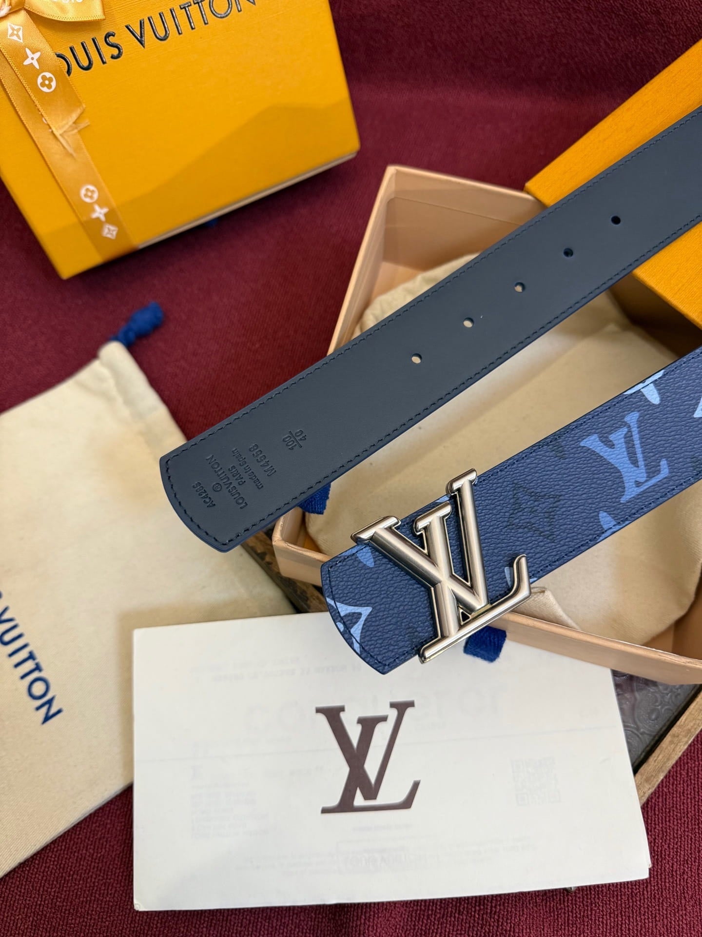 Louis Vuitton LV Royal Blue Dimension Monogram Heritage 40mm Reversible Belt - Silver LV Buckle