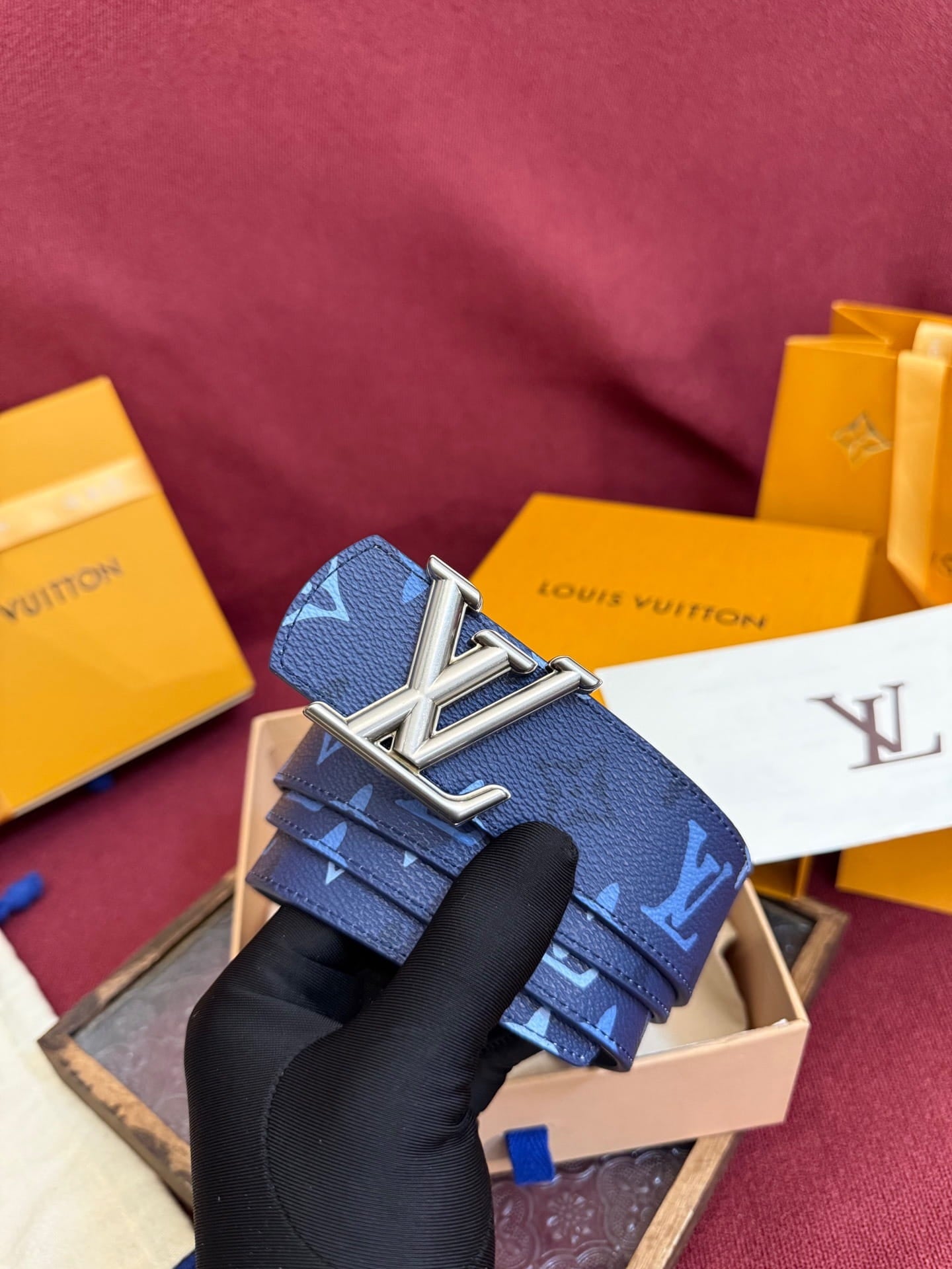 Louis Vuitton LV Royal Blue Dimension Monogram Heritage 40mm Reversible Belt - Silver LV Buckle