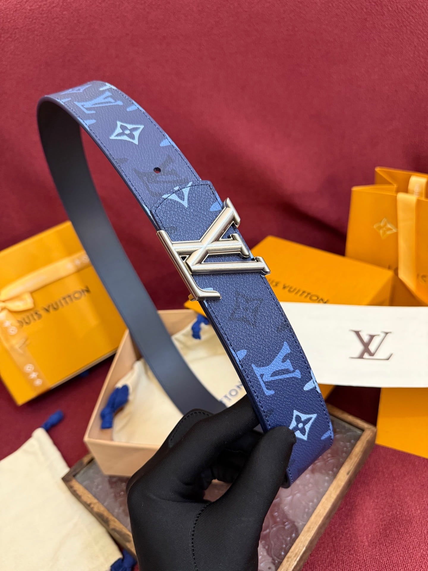 Louis Vuitton LV Royal Blue Dimension Monogram Heritage 40mm Reversible Belt - Silver LV Buckle