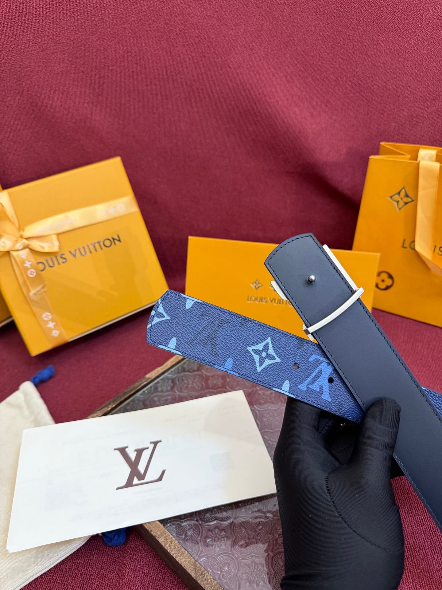 Louis Vuitton LV Royal Blue Dimension Monogram Heritage 40mm Reversible Belt - Silver LV Buckle