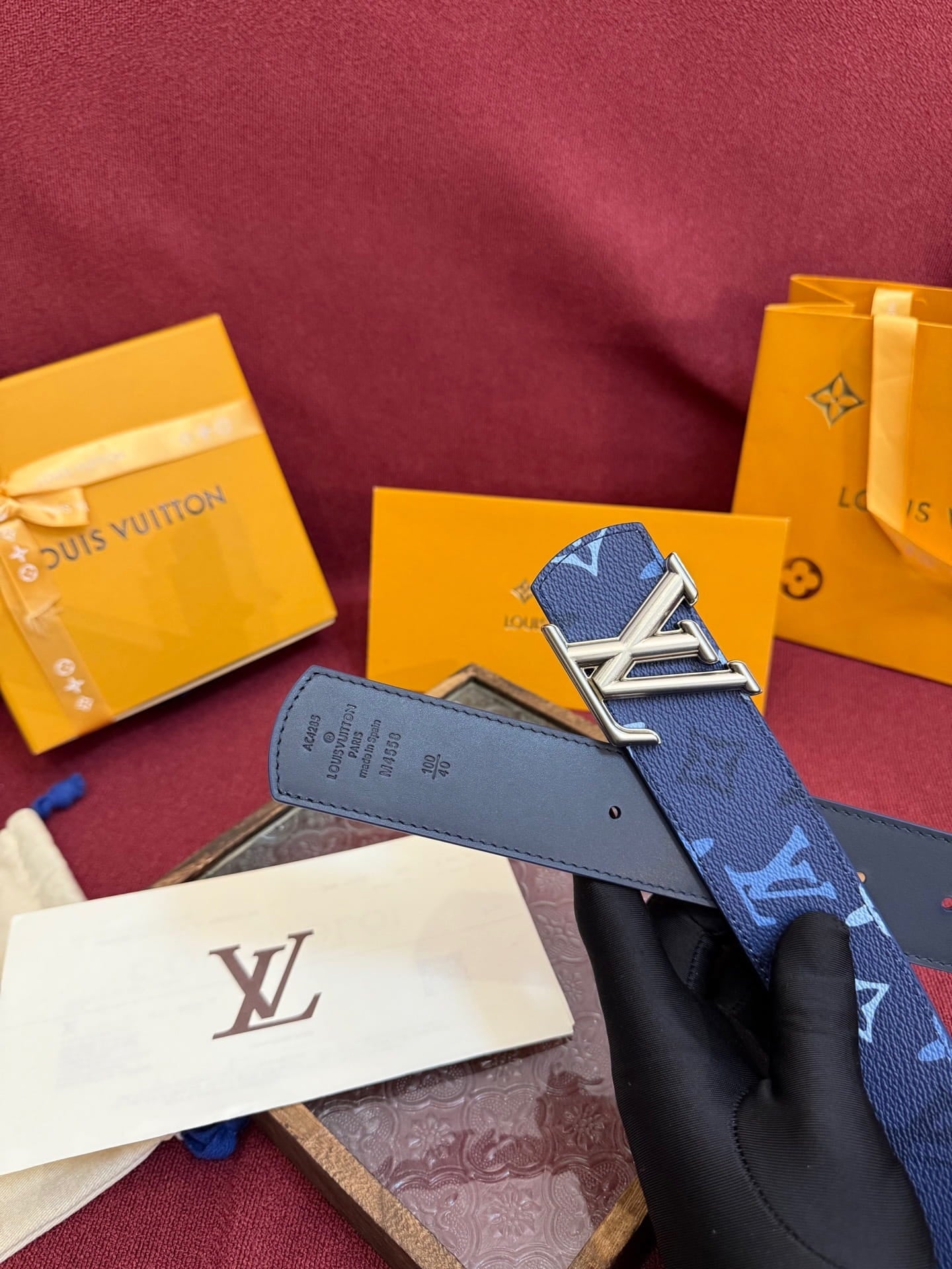 Louis Vuitton LV Royal Blue Dimension Monogram Heritage 40mm Reversible Belt - Silver LV Buckle