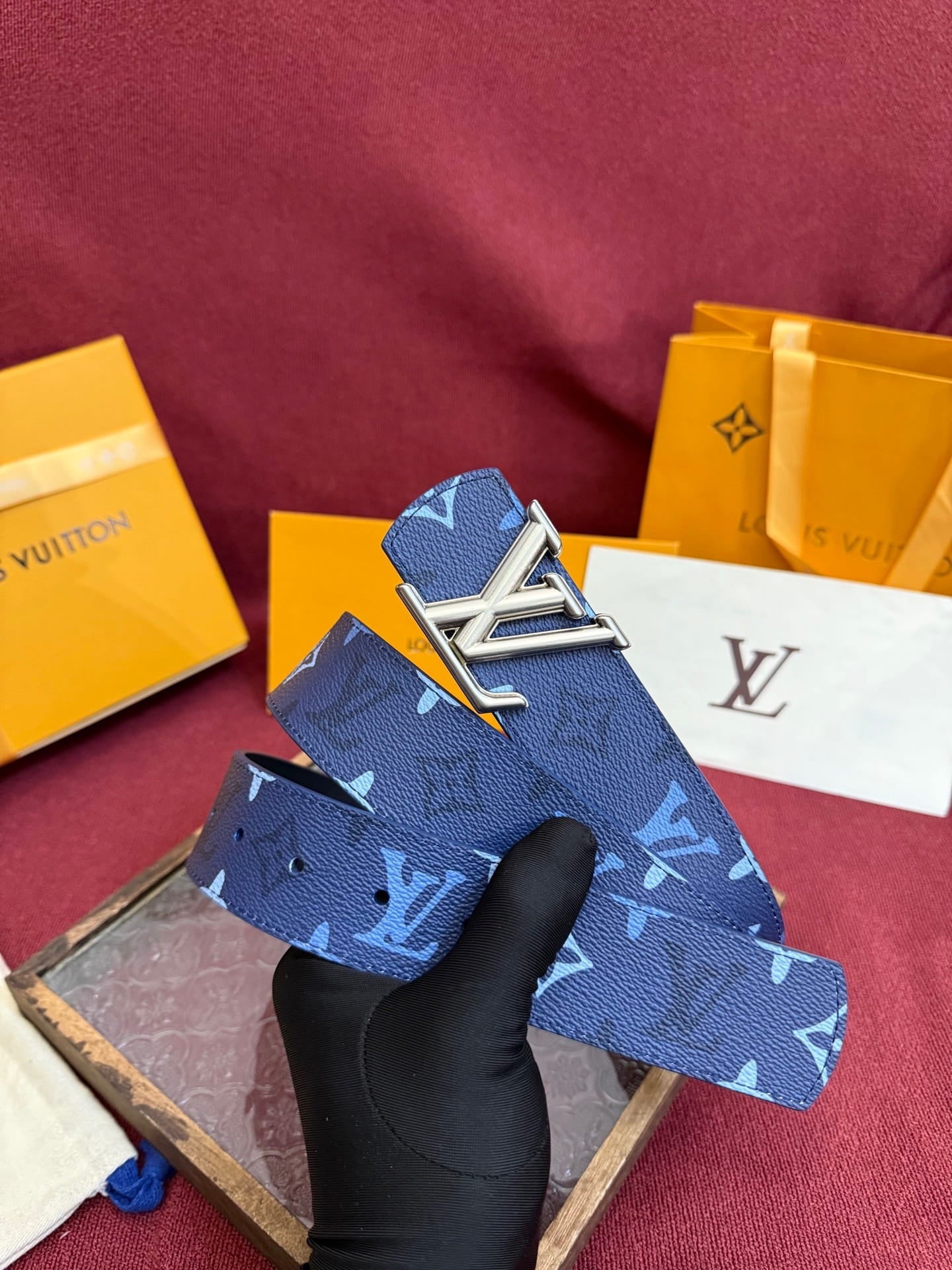Louis Vuitton LV Royal Blue Dimension Monogram Heritage 40mm Reversible Belt - Silver LV Buckle
