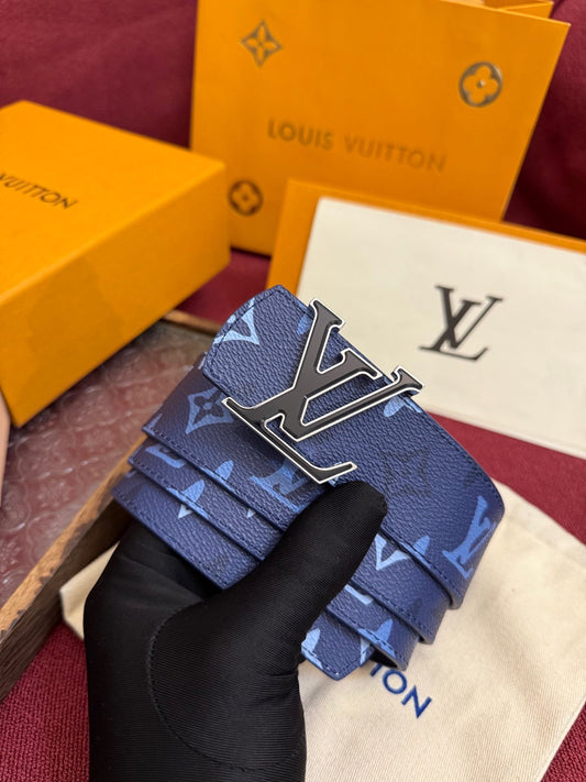Louis Vuitton LV Royal Blue Dimension Monogram Heritage 40mm Reversible Belt - Silver & Black Buckle