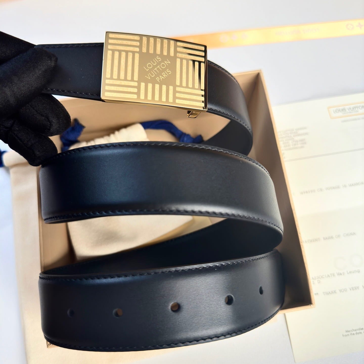 Louis Vuitton LV Stripes Heritage 35mm Reversible Belt - Gold Plate Architectural Buckle