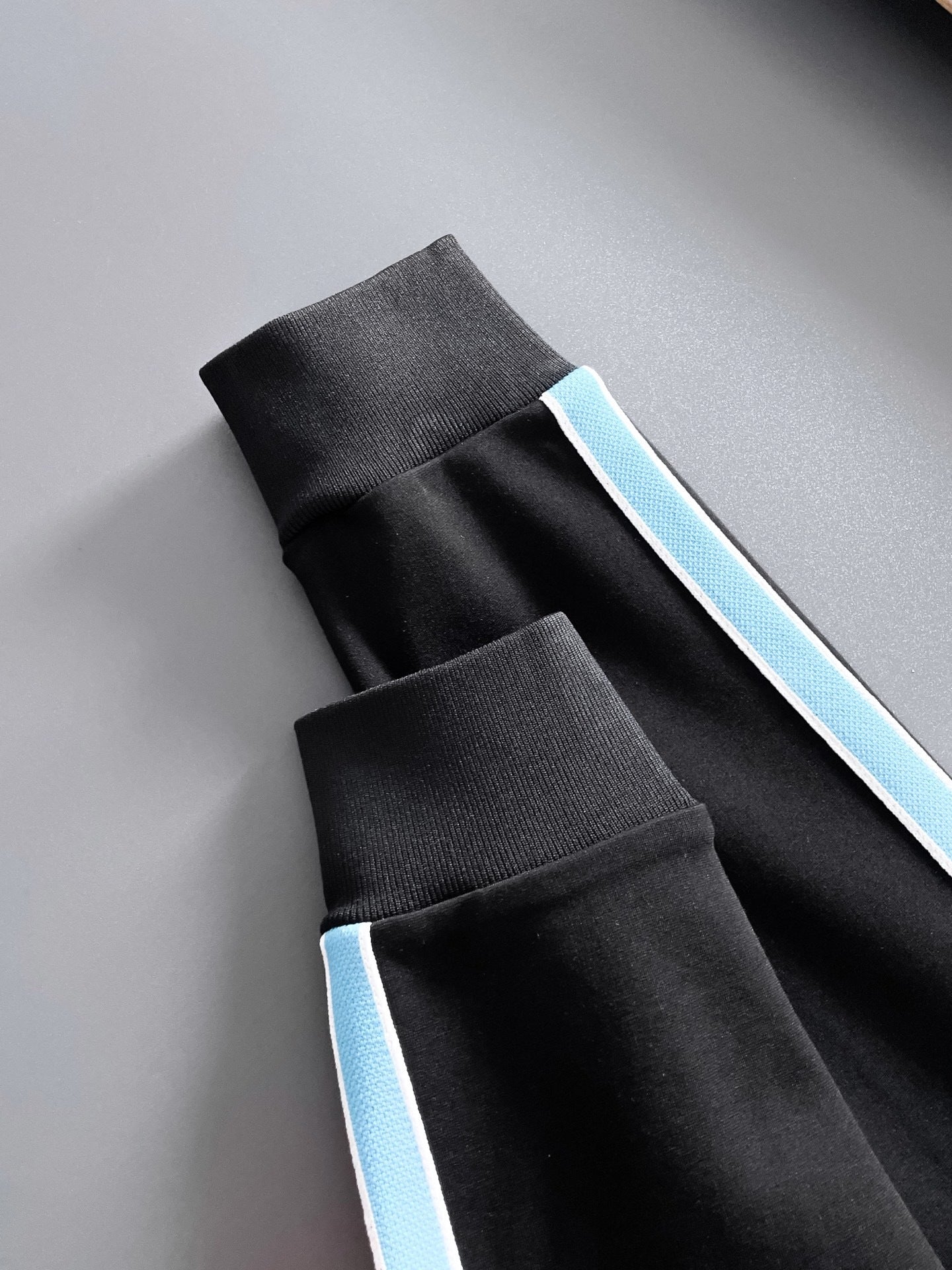 Louis Vuitton LV Technical Knit Tracksuit - Black with Blue Side Stripe Jacket and Pants Set