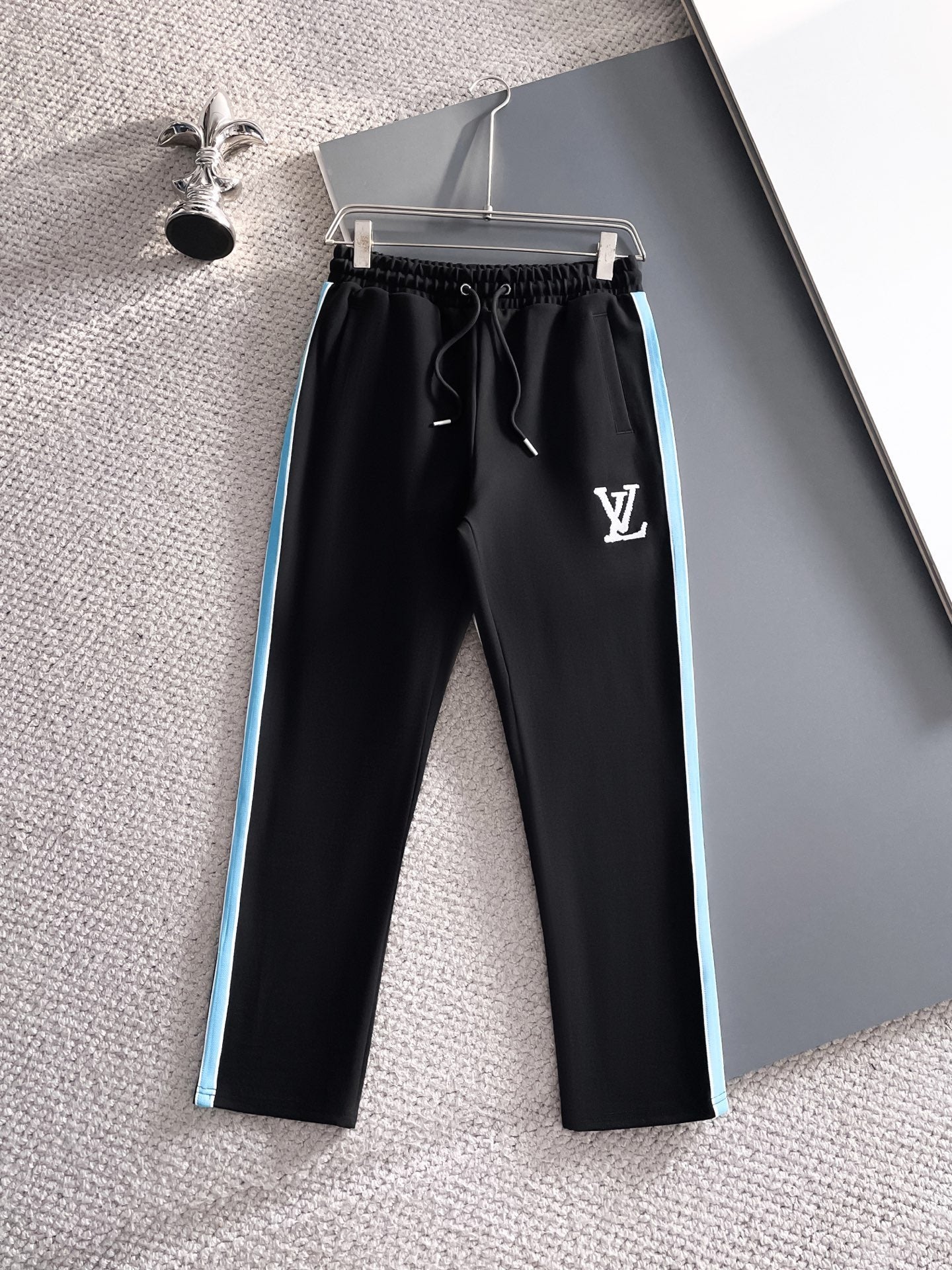 Louis Vuitton LV Technical Knit Tracksuit - Black with Blue Side Stripe Jacket and Pants Set