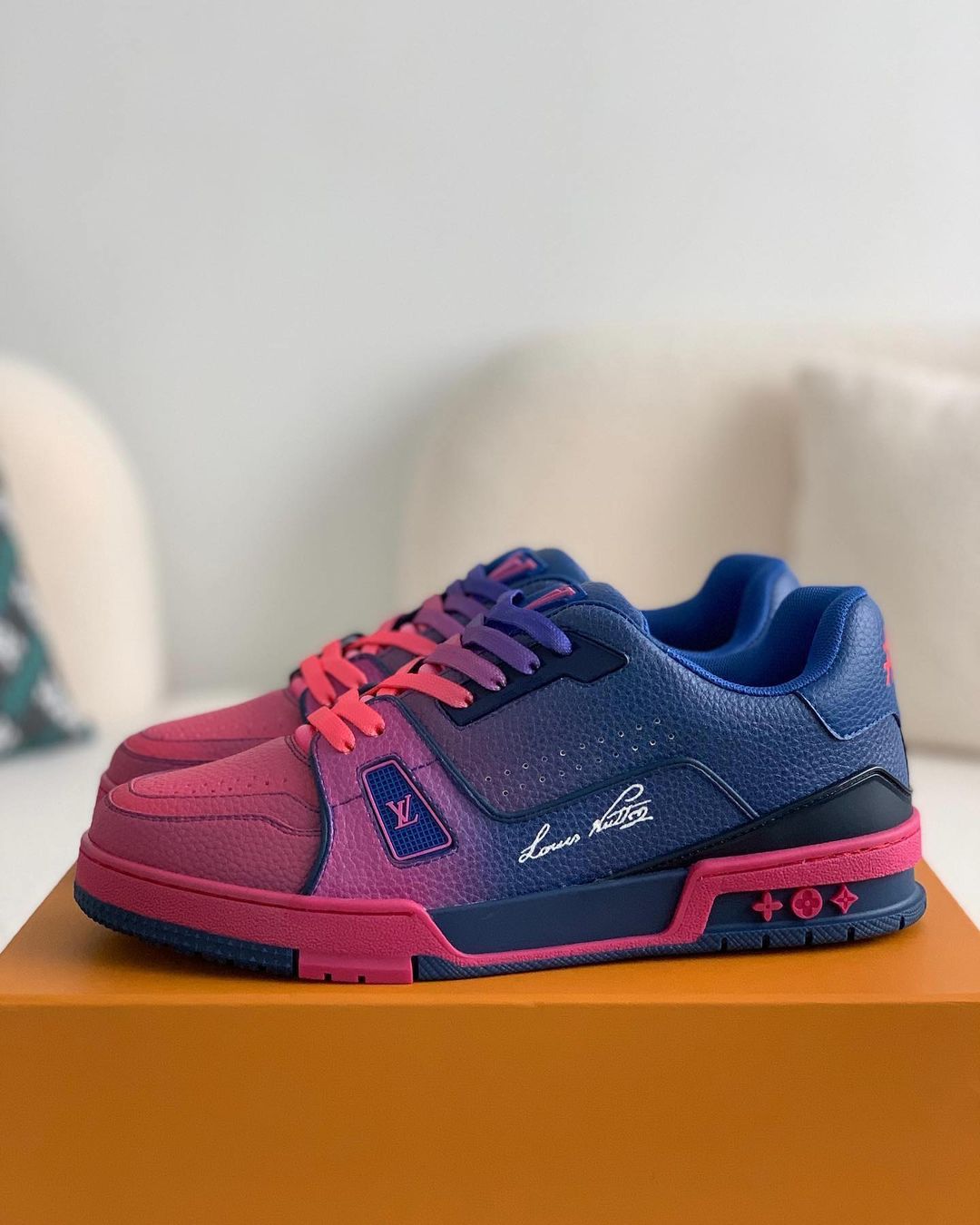 Louis Vuitton LV Trainer – Pink & Blue Gradient Grained Leather