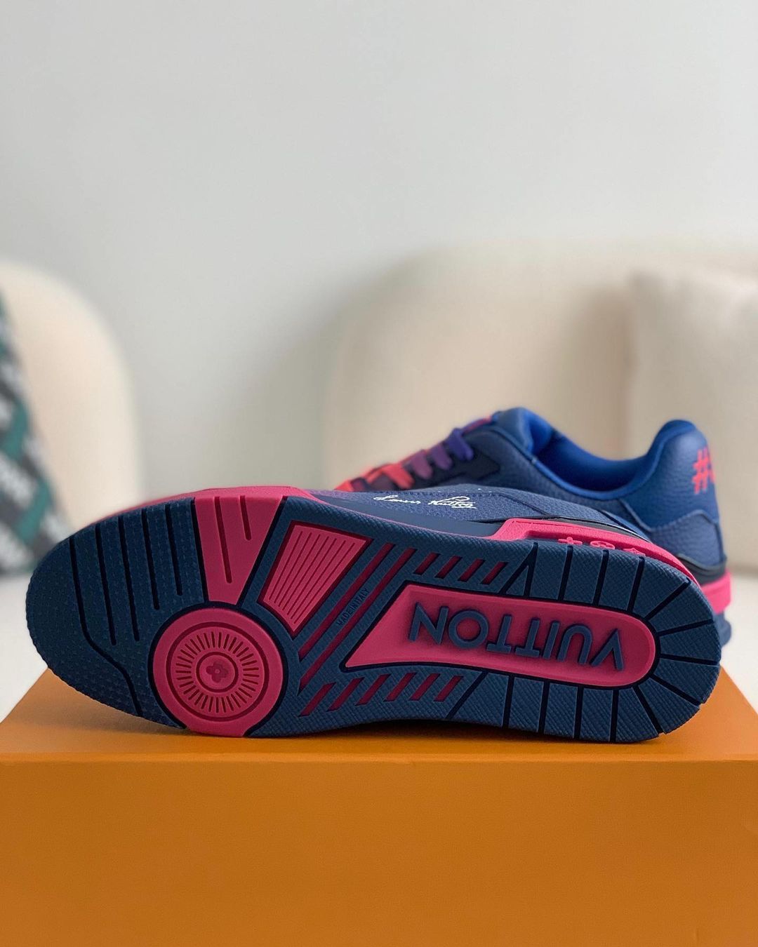 Louis Vuitton LV Trainer – Pink & Blue Gradient Grained Leather