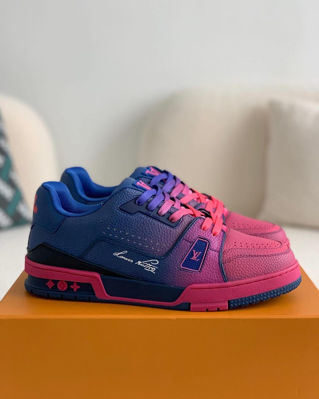 Louis Vuitton LV Trainer – Pink & Blue Gradient Grained Leather
